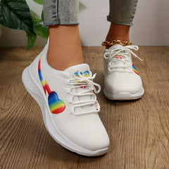Women's Heart Pattern Sneakers Lace Up Outdoor Shoes