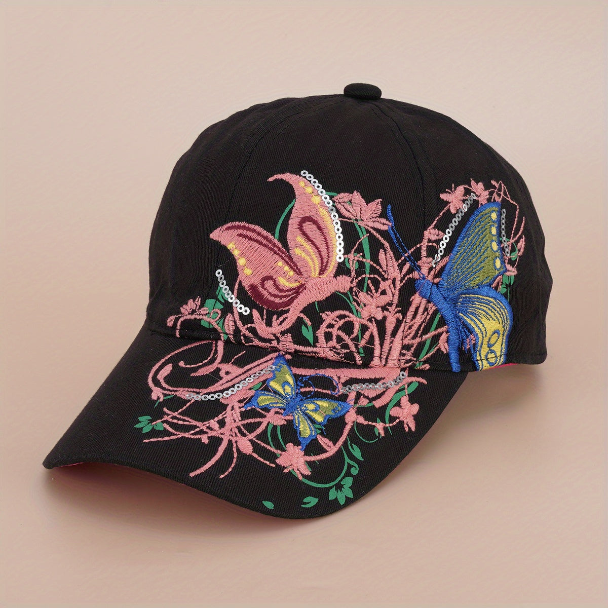 Y2K Butterfly Embroidery Baseball Cap Vintage Solid Sun Hat