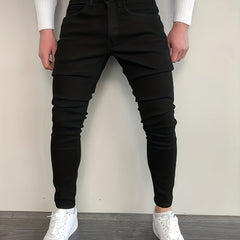 Men's Slim Fit Cotton Jeans Casual Street Style Mid Stretch Denim Pants