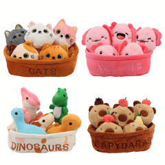 Cute Cat Dino Axolotl Plush Toy Set with Fruits & Basket