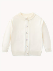Girls Pearl Button Cardigan Sweater School Uniform Knit Top
