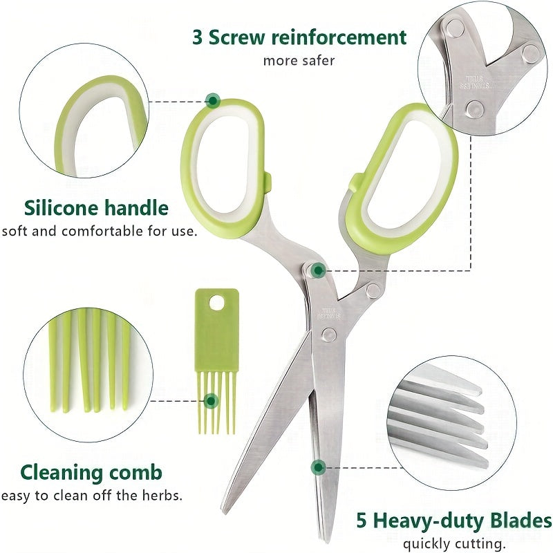 Multifunctional Stainless Steel Kitchen Scissors with 3 5 Layers Quick Shredder