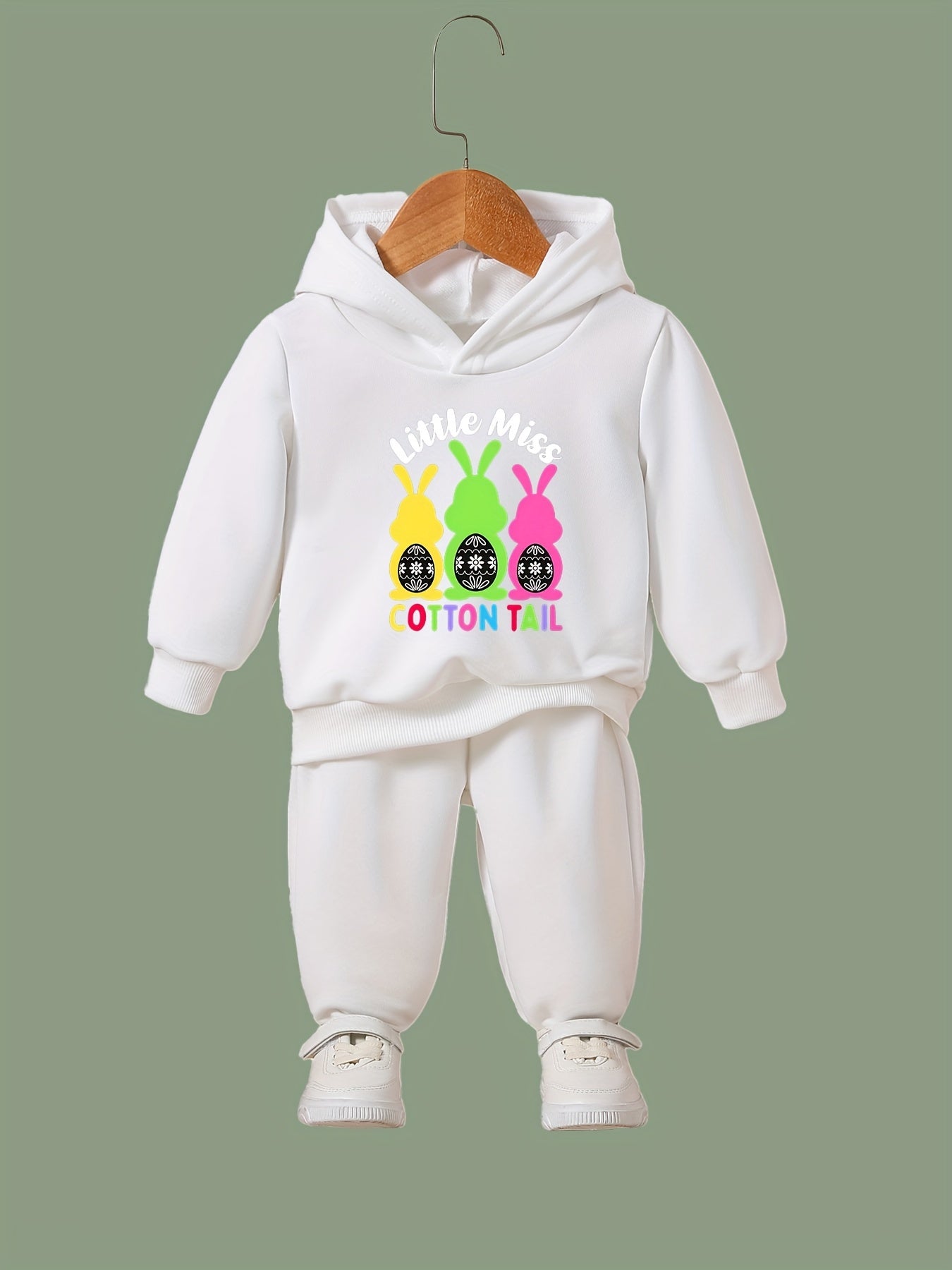 2pcs Bunny Hoodie Pants Set Girls Easter Spring Fall Sports Gift