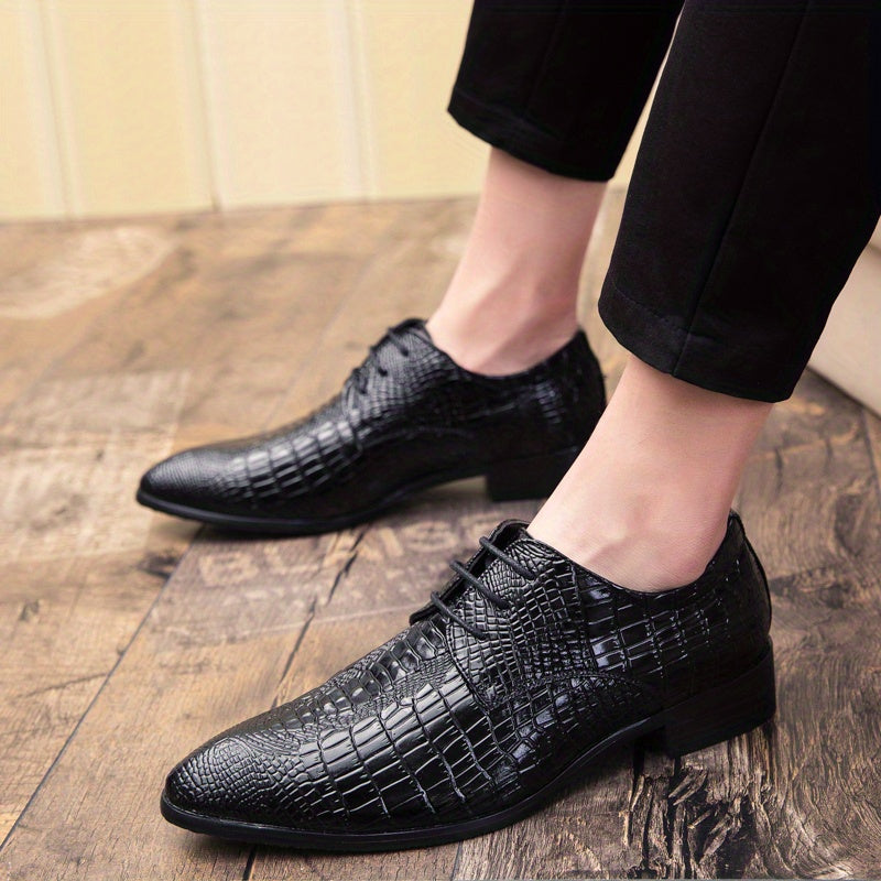 Men's Crocodile Pattern Lace Up Derby Shoes Business Formal Wedding