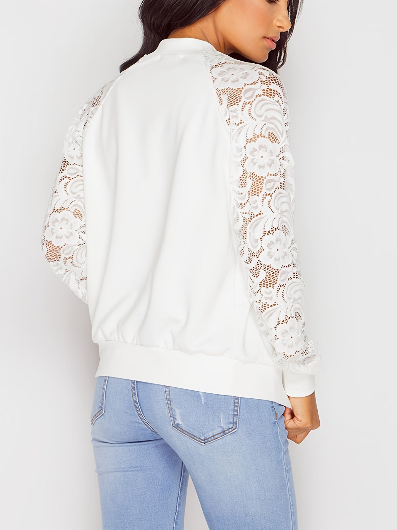 Lace Sleeve Jacket with Zipper Up Closure