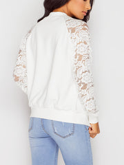 Lace Sleeve Jacket with Zipper Up Closure