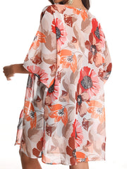 Floral Dolman Sleeves Chiffon Cover Up Kimono