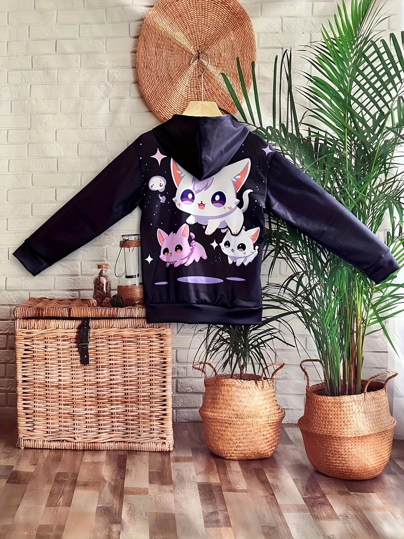 Starry Kitties Graphic Hoodies Girls Comfy Hooded Pullover