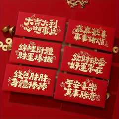 6pcs Cartoon Golden Red Envelopes Year Of The Dragon Lucky Money Bags