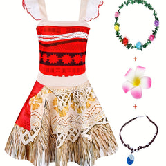 Girls Halloween Princess Costume Lace Sleeve Strappy Fancy Dress