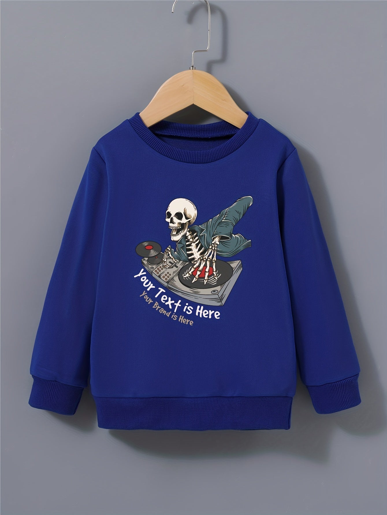 Cartoon DJ Skeleton Print Kid's Sweatshirt Halloween Style Long Sleeve Top