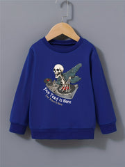 Cartoon DJ Skeleton Print Kid's Sweatshirt Halloween Style Long Sleeve Top
