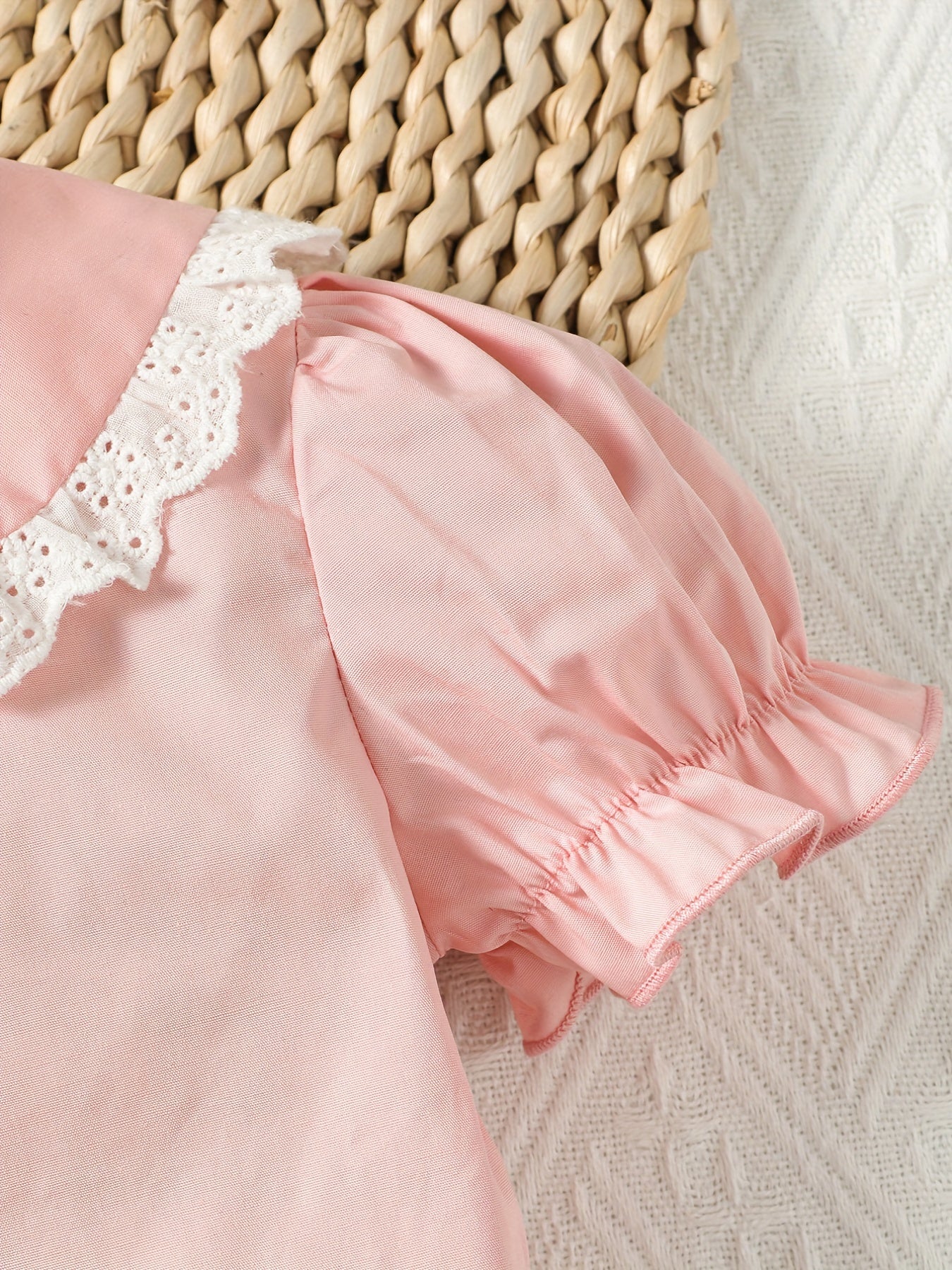 Baby Girls Lace Doll Collar Shirt Ruffled Cuff Short Sleeve Cotton Blouse