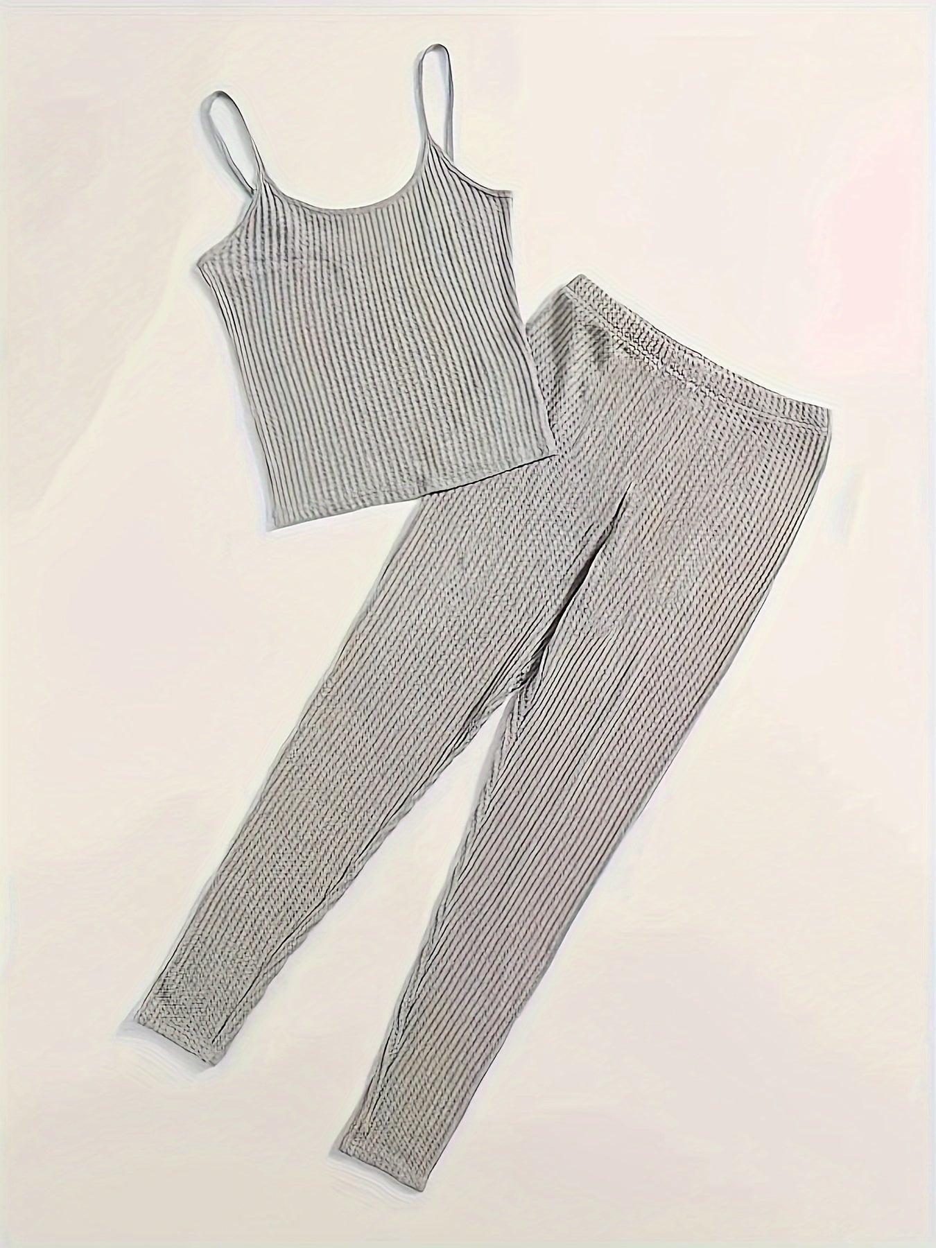 Solid Waffle Lounge Set Cami Top & Pants Women's Loungewear