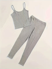Solid Waffle Lounge Set Cami Top & Pants Women's Loungewear