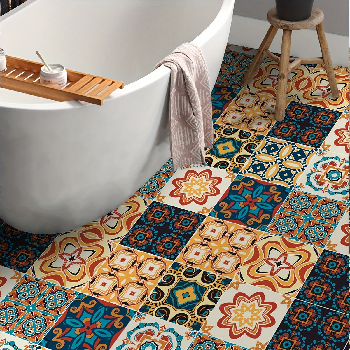 Mediterranean Retro Matte Tile Floor Sticker Vinyl Waterproof Decal PVC