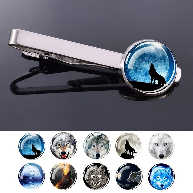 1pc Wolf Head Tie Clip Silver Metal Necktie Clip Suit Accessories Gift