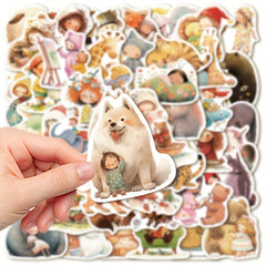 52pcs Fairy Tale Dream Animal Illustrations Vinyl Laptop Stickers
