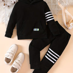 Boy's Stripe Pattern Hoodie & Sweatpants Set for Spring Fall