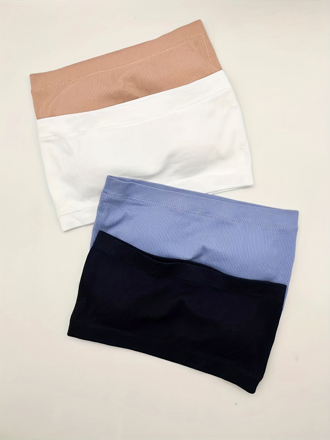 4pcs Solid Bandeau Bras Stretch Wireless Bra Women's Lingerie