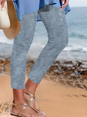 Striped Print Leggings Casual Long Length Versatile Leggings
