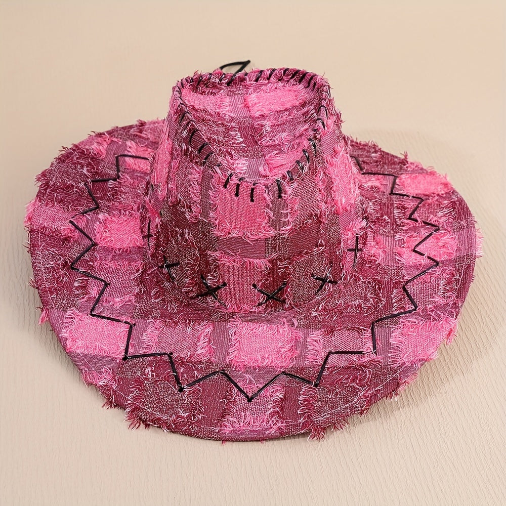 Plaid Cowboy Hat Rose Vintage Fedora Cap