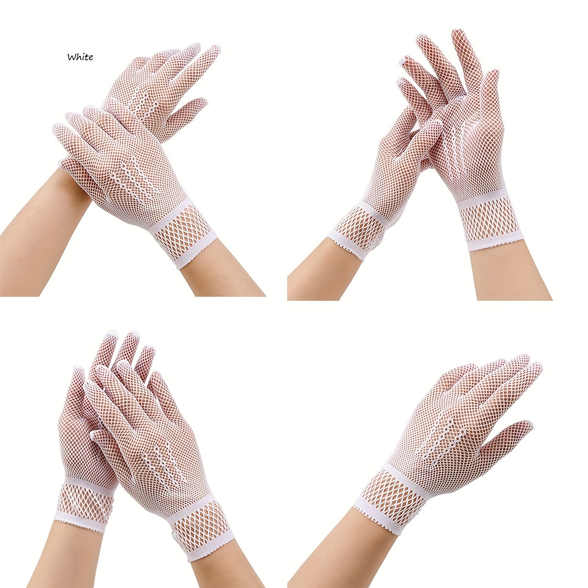 Red Nylon Fishnet Bridal Gloves with Lace Trim for Wedding