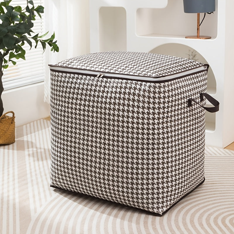 Houndstooth Pattern Storage Box Large Capacity Zipper Dustproof Organizer