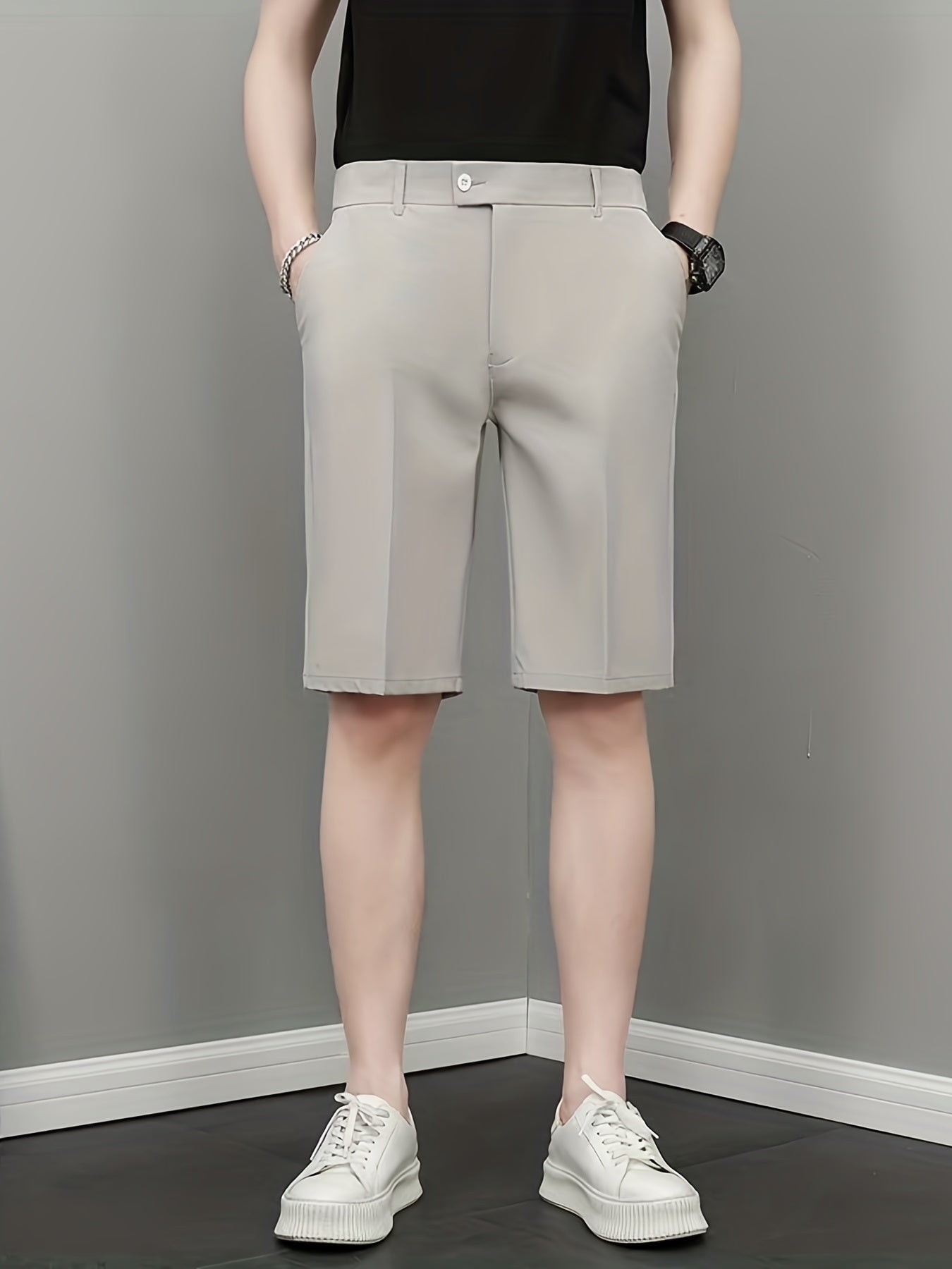 Men s Casual Solid Suit Shorts Spring Summer Business