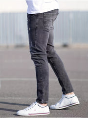 Stretch Denim Pants Men's Slim Fit Distressed Jeans with Pockets