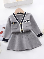 Girl's Preppy Style 2pcs Cable Knit Cardigan & Skirt Set