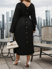 Long Sleeve V Neck Maxi Dress With Belt