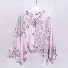Vintage Flower Print Chiffon Shawl Breathable Sunscreen