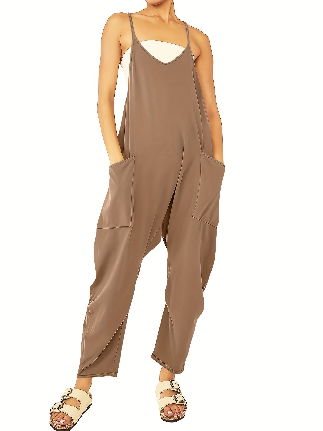 Solid Casual Jumpsuit For Summer & Spring Women's Clothing