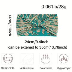 Vintage Paisley Pattern Headband Wide Knotted Hair Band Stretch Yoga Sweatband