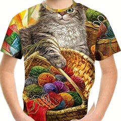 Kids Kitten 3D Print Tee Shirt Short Sleeve Daily Street Wear Round Neck