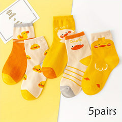 5 Pairs Girls Cartoon Duck Pattern Socks for Kids