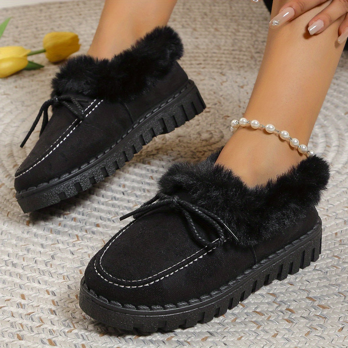 Women's Fluffy Short Boots Thermal Slip On Snow Boots