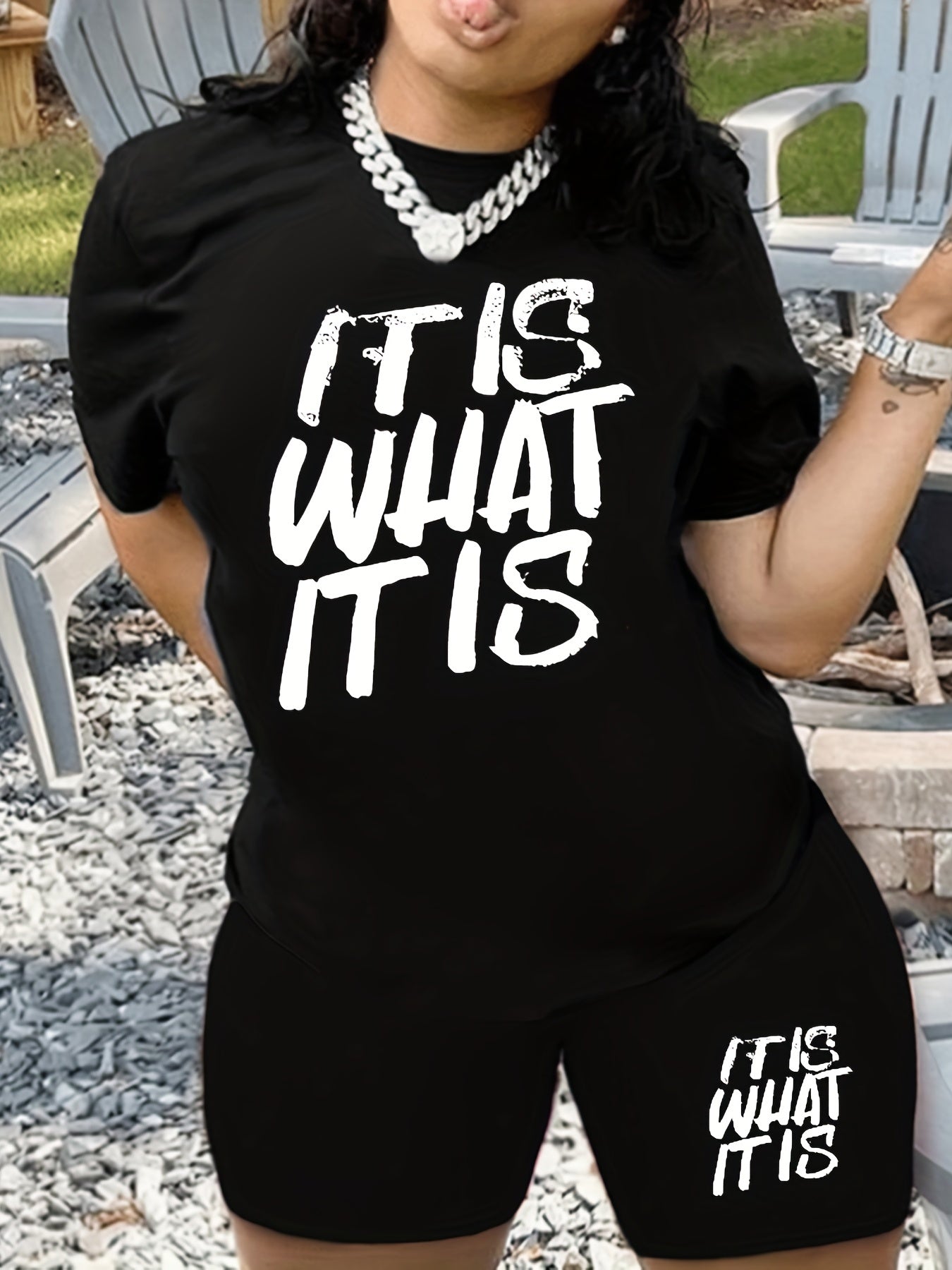 Casual Two piece Set Loose T shirt & Skinny Short Outfit