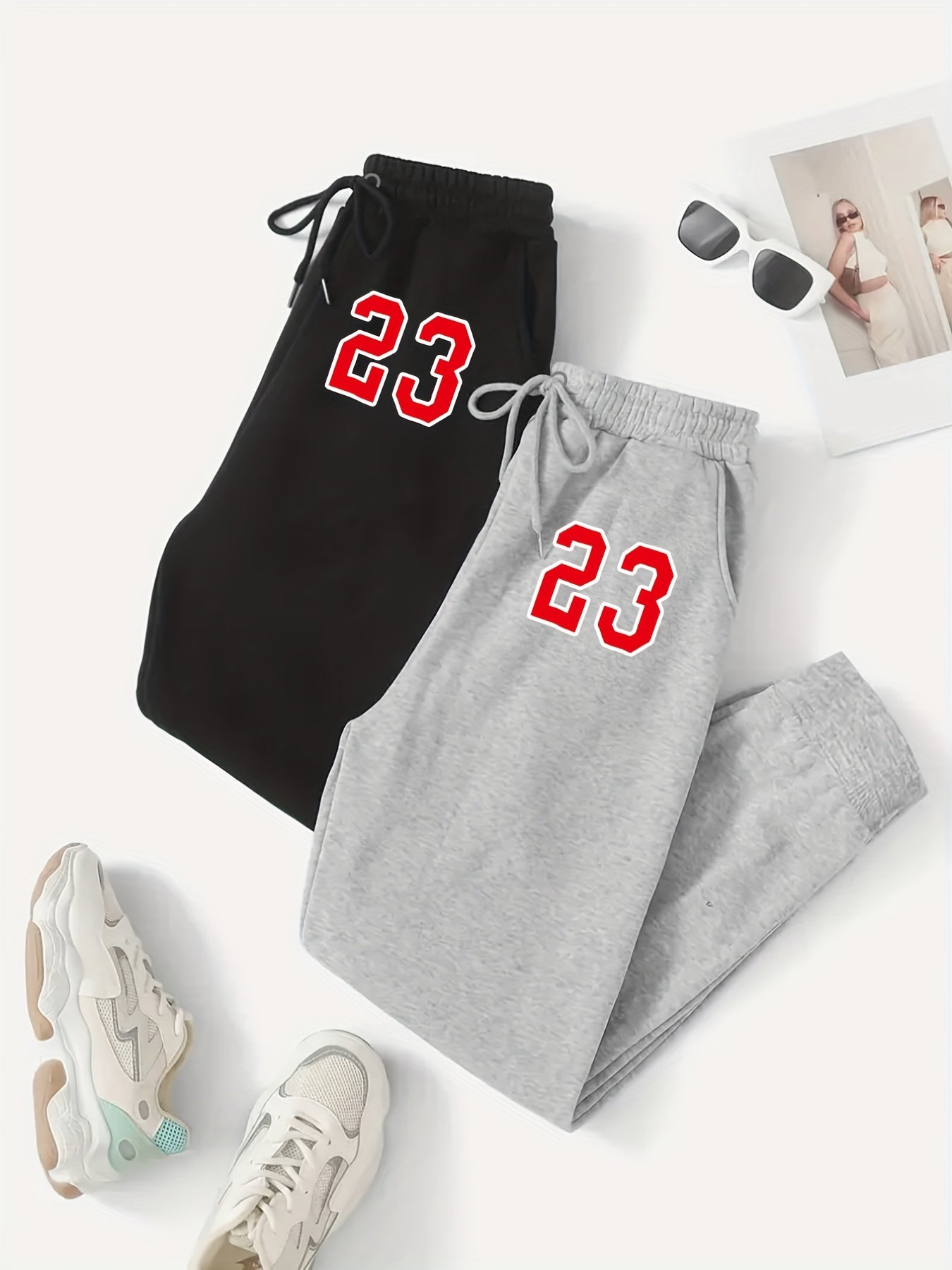 Two Piece LA Letter Print Sweatpants Casual Set Women's Clothing