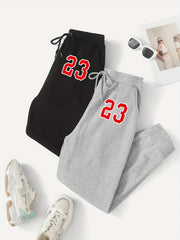 Two Piece LA Letter Print Sweatpants Casual Set Women's Clothing