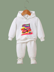2pcs Racing Car Graphic Hoodies Pants Set for Girls
