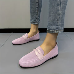 Women's Knitted Slip On Flat Shoes Square Toe Casual Walking Flats