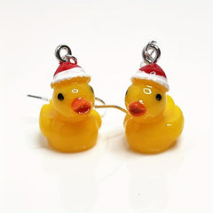1pair Christmas Hat 3D Yellow Duck Earrings Resin DIY Jewelry Gift