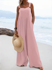 Solid Wide Leg Overall Jumpsuit Casual Button Overall Jumpsuit