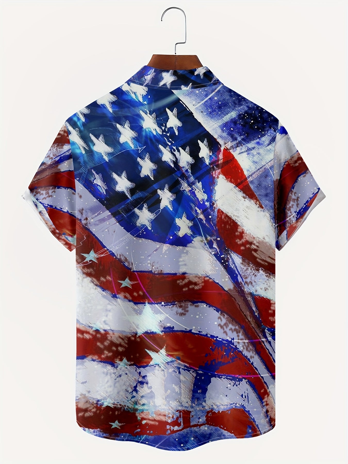 American Flag Print Men's Short Sleeve Shirt for Summer Vacation Resort