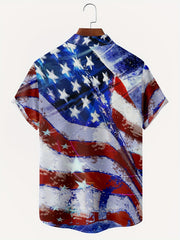 American Flag Print Men's Short Sleeve Shirt for Summer Vacation Resort