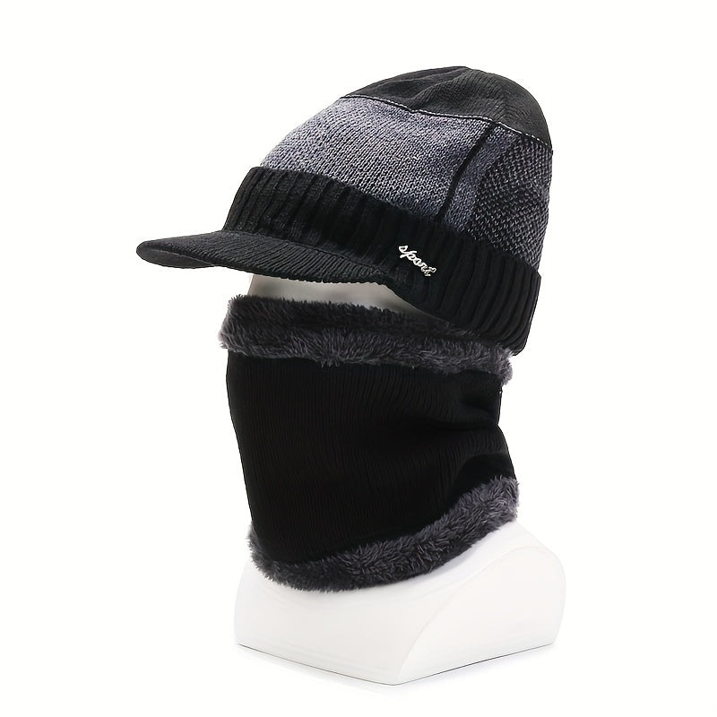 Knit Hat & Scarf Set for Men and Women, Windproof Beanie with Fleece Lining
