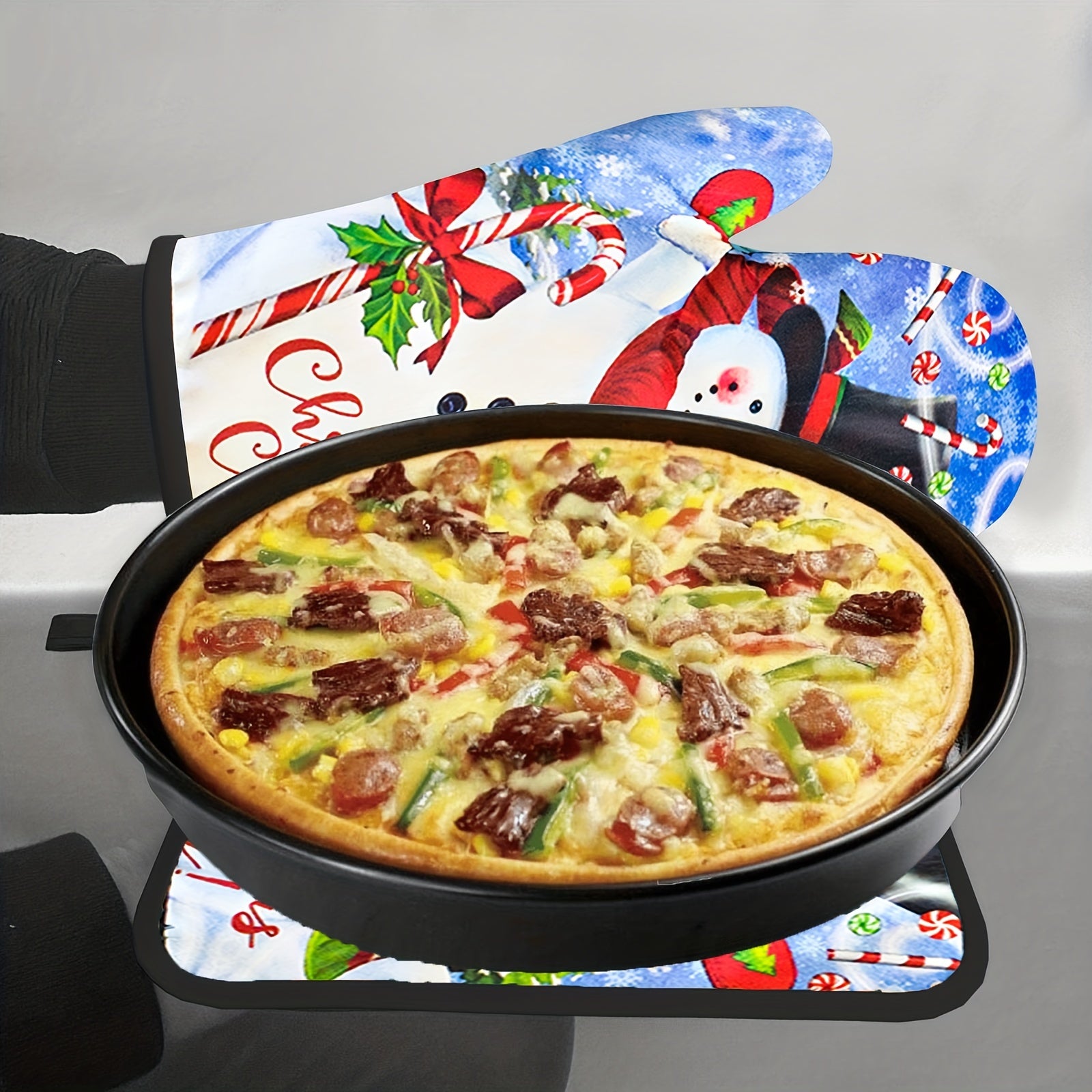 2pcs Christmas Oven Mitts Heat Resistant Microwave Baking Glove