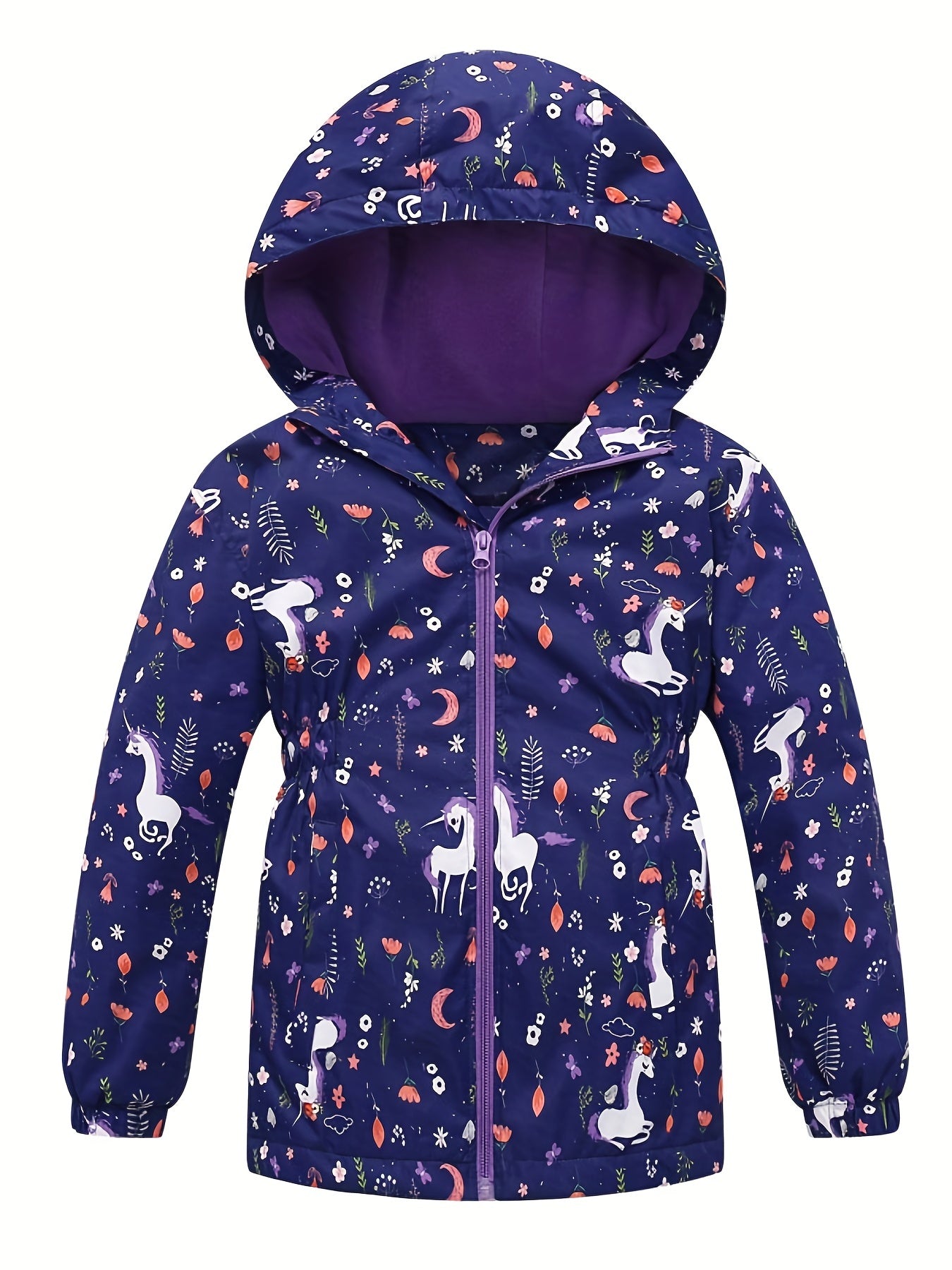 Toddler Girls Unicorn Hooded Jacket Waterproof Zipper Coat